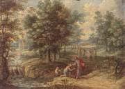 unknow artist Saint anthony abbot in an extensive river landscape oil